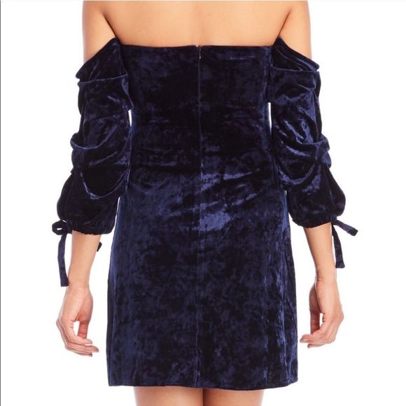 Romeo and Juliet Navy Velvet Off Shoulder Dress - Picture 2 of 4